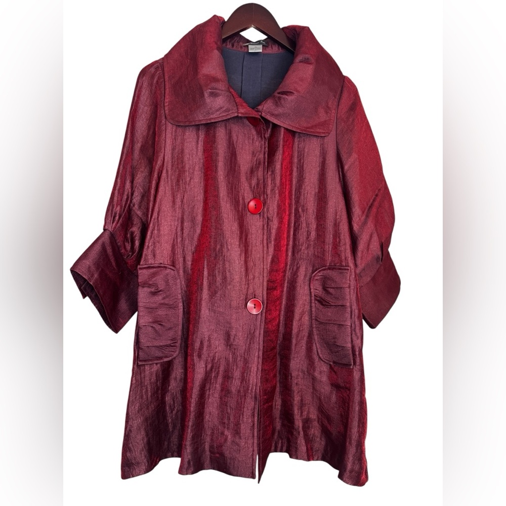 Damee Inc. NY Swing Jacket 3/4 Puff Sleeve Button-Front Coat Trench MINT 🥀